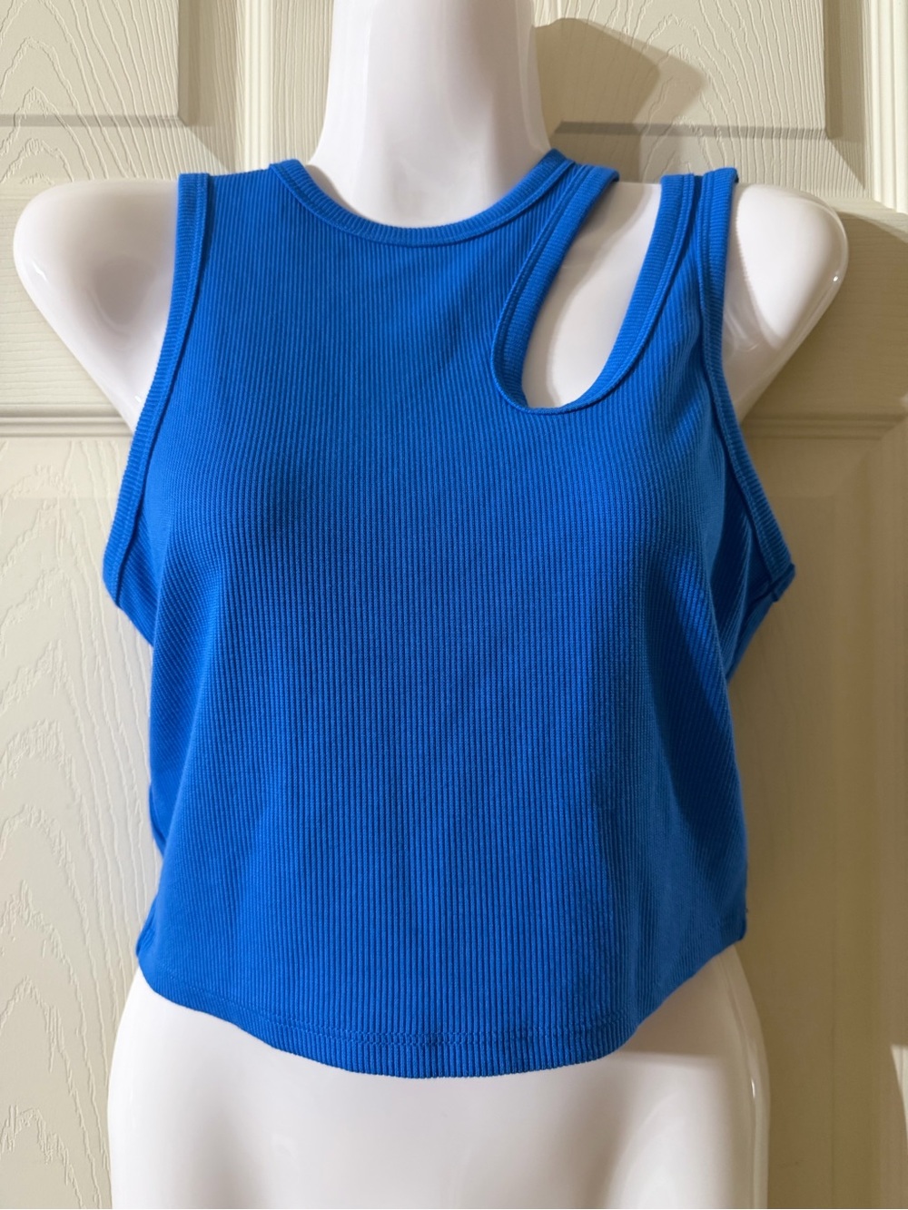 Ribbed Asymmetric Royal Blue Tank Top